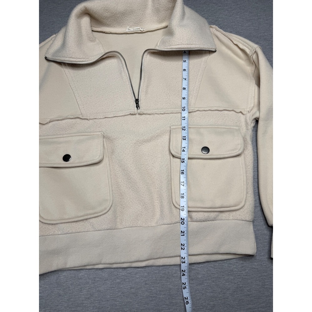 New In Cream Fleece Quarter Zip Utility Pullover Jacket Small NT10924 - Picture 3 of 7